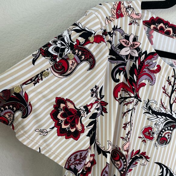 Liz Claiborne Womens Plus XXL Floral Stripe Tunic Top Stretch Short Sleeve Shirt - Picture 7 of 9